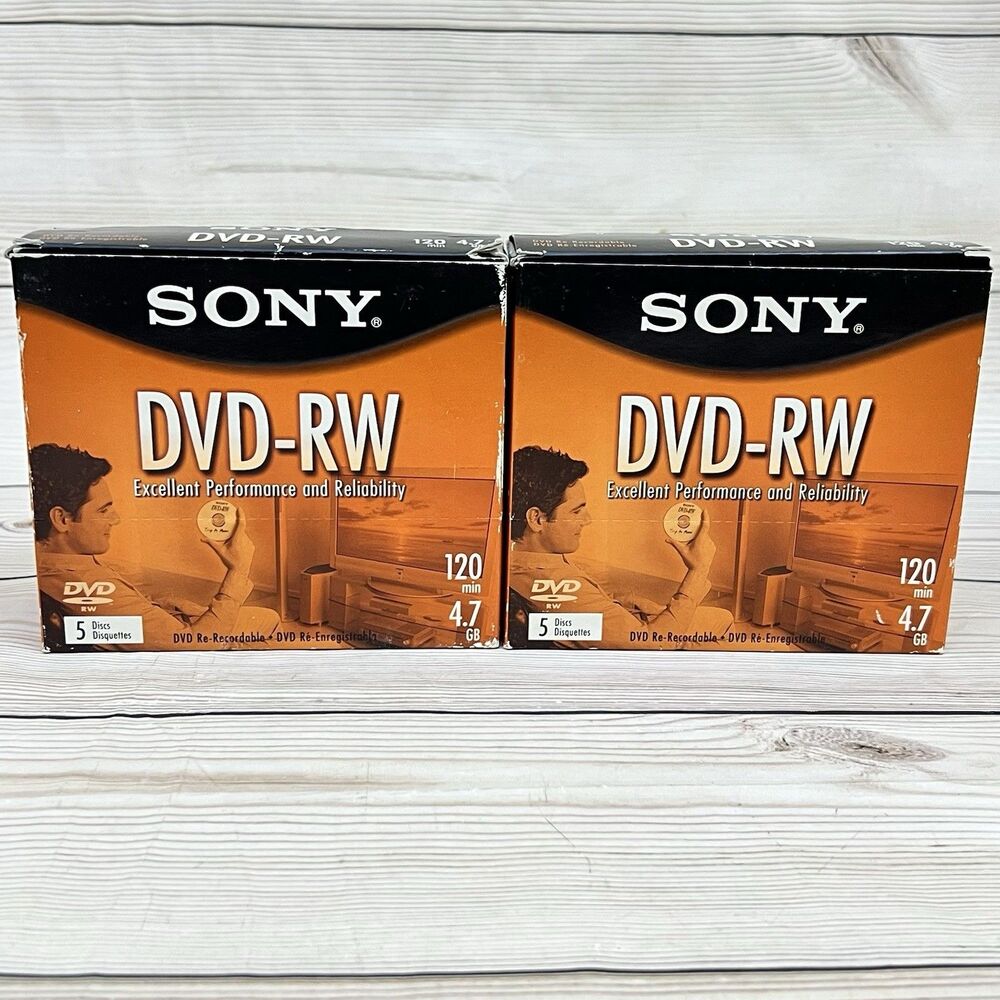 Sony DVD-RW Blank Discs 4.7GB 120 Min Re-Recordable 10 Sealed Discs (Lot of 2)